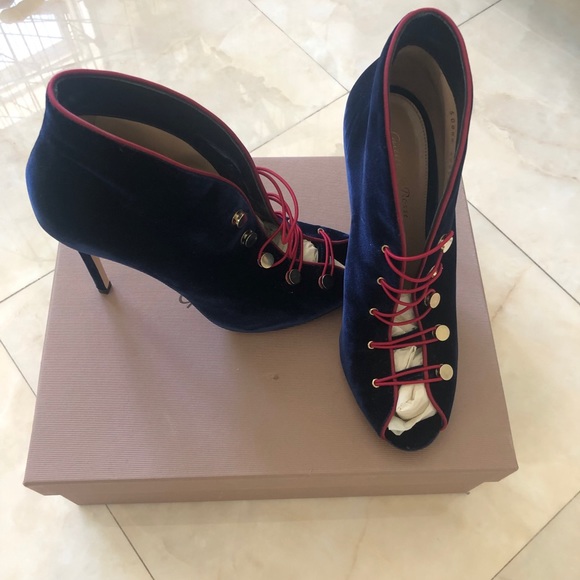 Gianvito Rossi Velvet Booties with Satin Piping - Picture 8 of 8